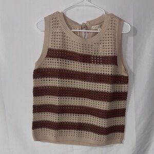 Beige and Brown Striped Knit Tank Top